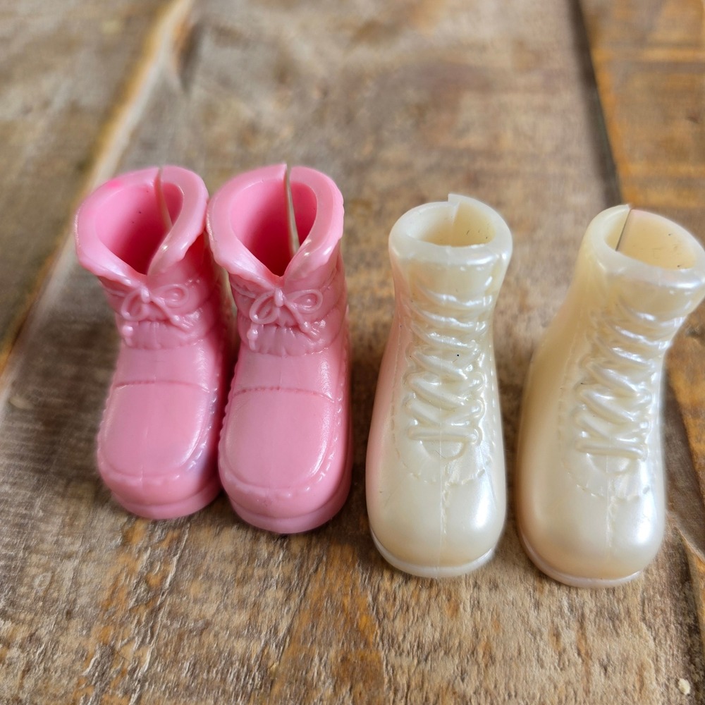 Vintage Barbie Doll Boots Lot Pink Winter Boots Cream White Hiking Boots Mattel
